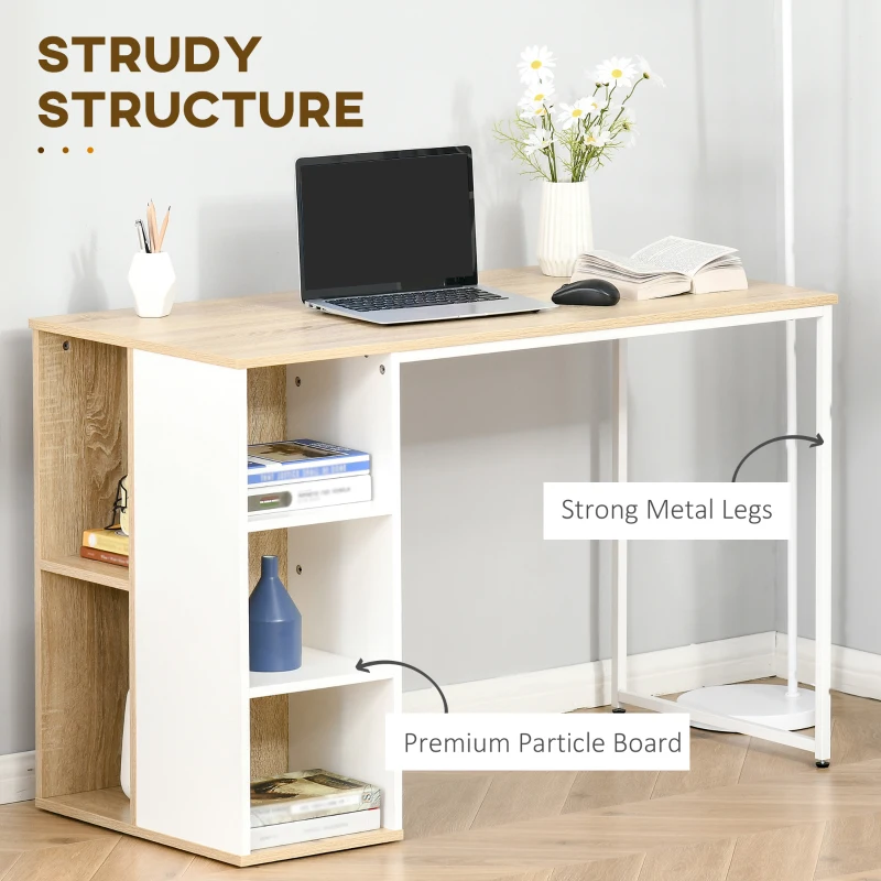 HOMCOM Computer Desk with Storage Shelves, Dining table, Writing Table for Home Office Workstation, Oak Tone