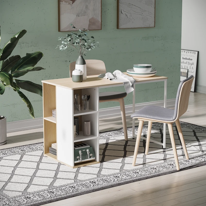 HOMCOM Computer Desk with Storage Shelves, Dining table, Writing Table for Home Office Workstation, Oak Tone