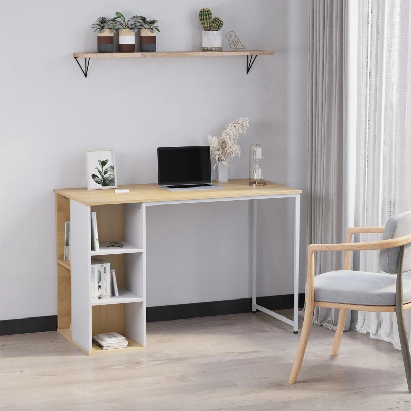 HOMCOM Computer Desk with Storage Shelves, Dining table, Writing Table for Home Office Workstation, Oak Tone