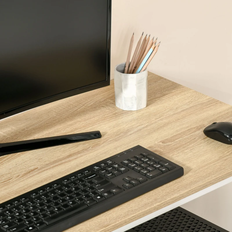 HOMCOM Computer Desk with Storage Shelves, Dining table, Writing Table for Home Office Workstation, Oak Tone