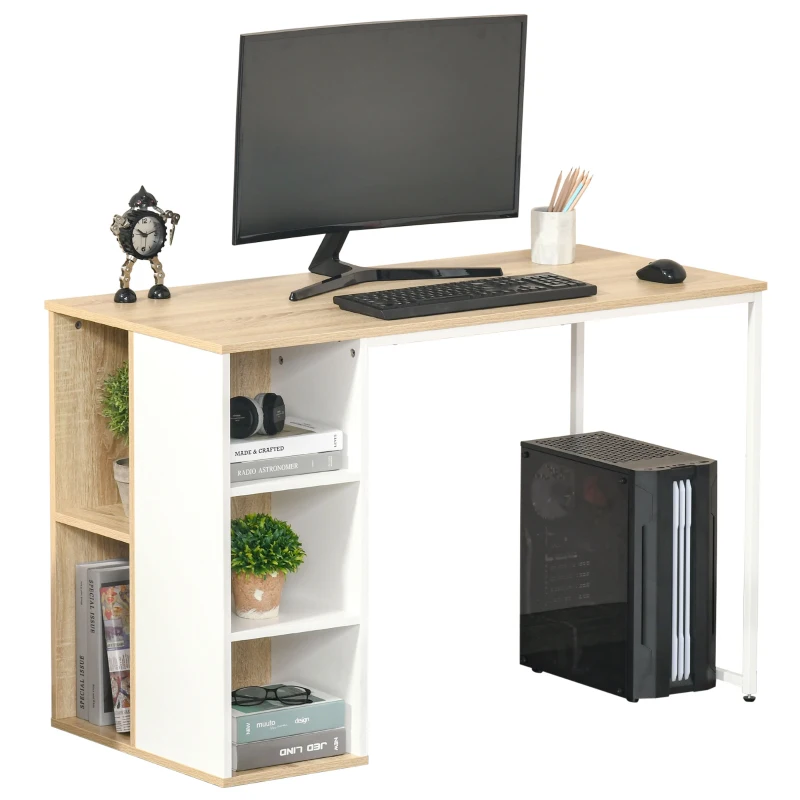 HOMCOM Computer Desk with Storage Shelves, Dining table, Writing Table for Home Office Workstation, Oak Tone