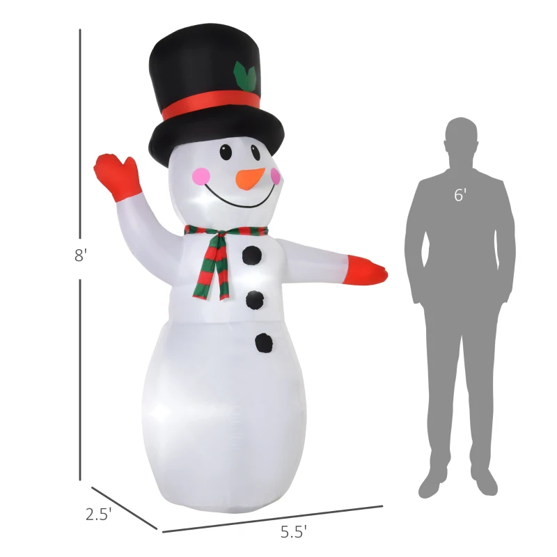 HOMCOM 8’ Christmas Inflatables Outdoor Decorations Snowman, Blow-Up Yard Christmas Decor with LED Lights Display