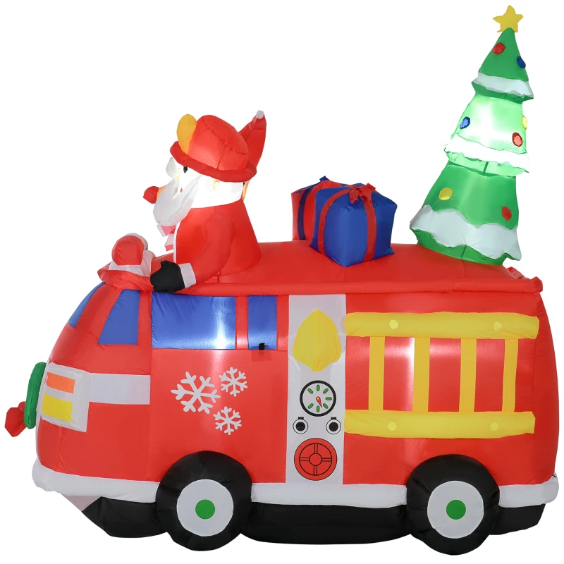 HOMCOM 7FT Christmas Inflatables Outdoor Decorations Santa Claus and Reindeer with Fire Truck, Blow-Up LED Yard Christmas Decor, Waterproof