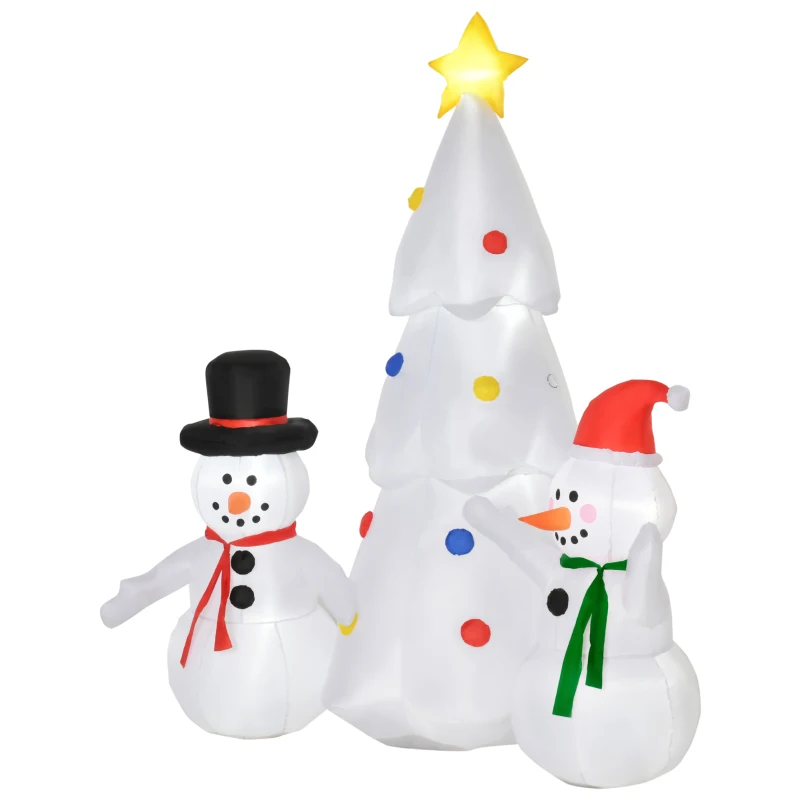 HOMCOM 6ft Inflatable Christmas Tree Decorations and Snowmen, Outdoor Blow-Up Yard Christmas Decor with LED Lights Display
