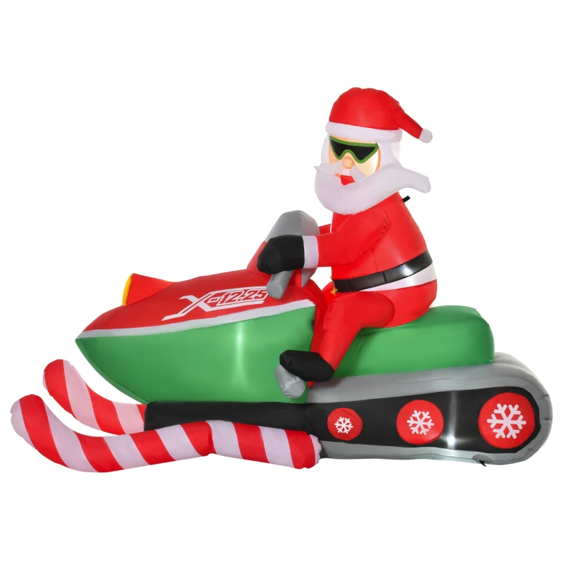 HOMCOM 7ft Christmas Inflatables Outdoor Decorations Santa Claus Driving a Snowmobile, Blow-Up Yard Christmas Decor with LED Lights Display