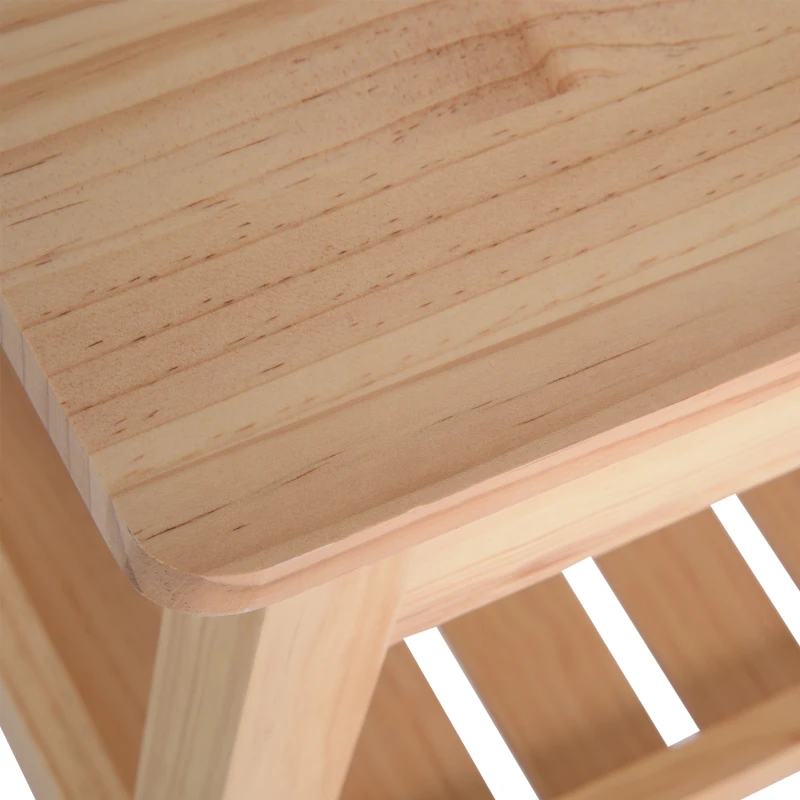 HOMCOM 42" Kitchen Trolley Cart Rolling Island Utility Serving Cart with 2 Drawers and 3-Tier Shelf Pine Wood