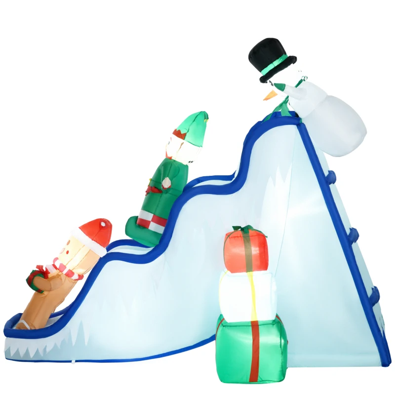 HOMCOM 8.5FT Long Christmas Inflatables Outdoor Decorations Snowman, Elf and Gingerbread Man on Ski Slope, Blow-Up LED Christmas Decor, Waterproof