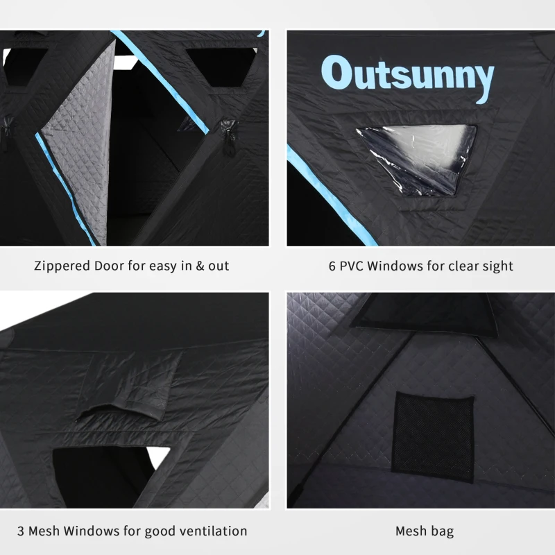 Outsunny 4-6 People Ice Fishing Tent Shelter, Pop-up Winter Tent for -40℃, Portable with Carry Bag, Zippered Door, Anchors, Oxford Fabric Build, 9.7ft