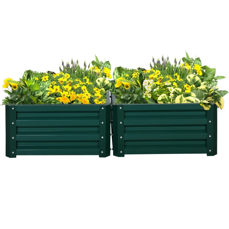 Outsunny Galvanized Raised Garden Bed, Set of 2 Metal Planter Box with Open Bottom, All-Weather Steel Frame, Rust-Resistant, Easy-to-assemble, for Growing Vegetables, Flowers, Green