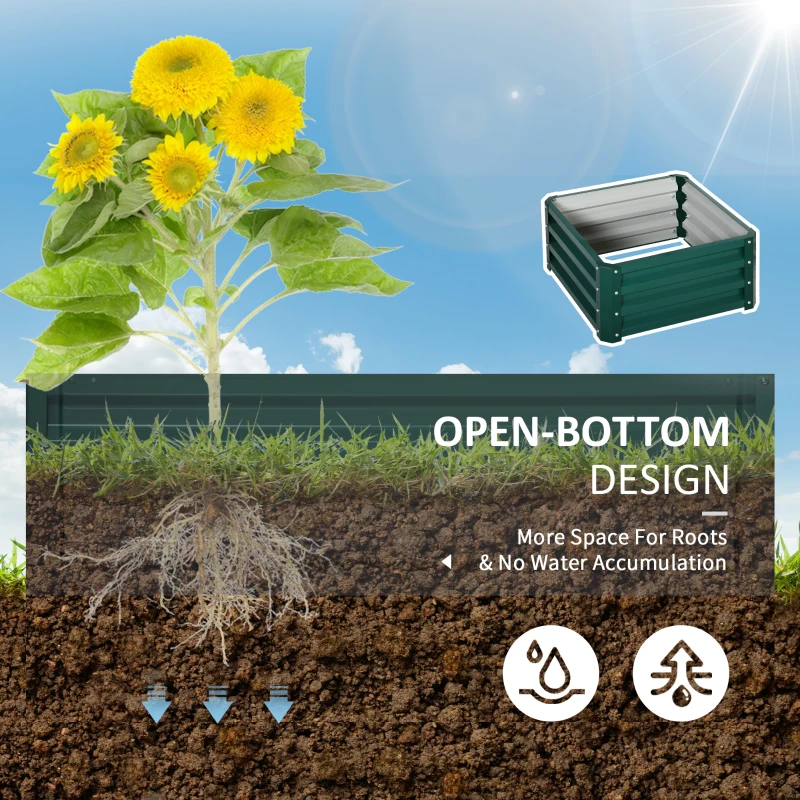 Outsunny Galvanized Raised Garden Bed, Set of 2 Metal Planter Box with Open Bottom, All-Weather Steel Frame, Rust-Resistant, Easy-to-assemble, for Growing Vegetables, Flowers, Green