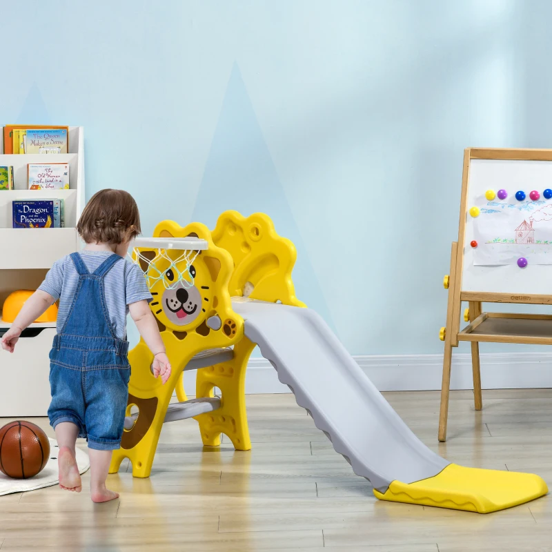 Qaba 3 in 1 Toddler Slide for Indoors with Basketball Hoop, Climber for 18-36 Months