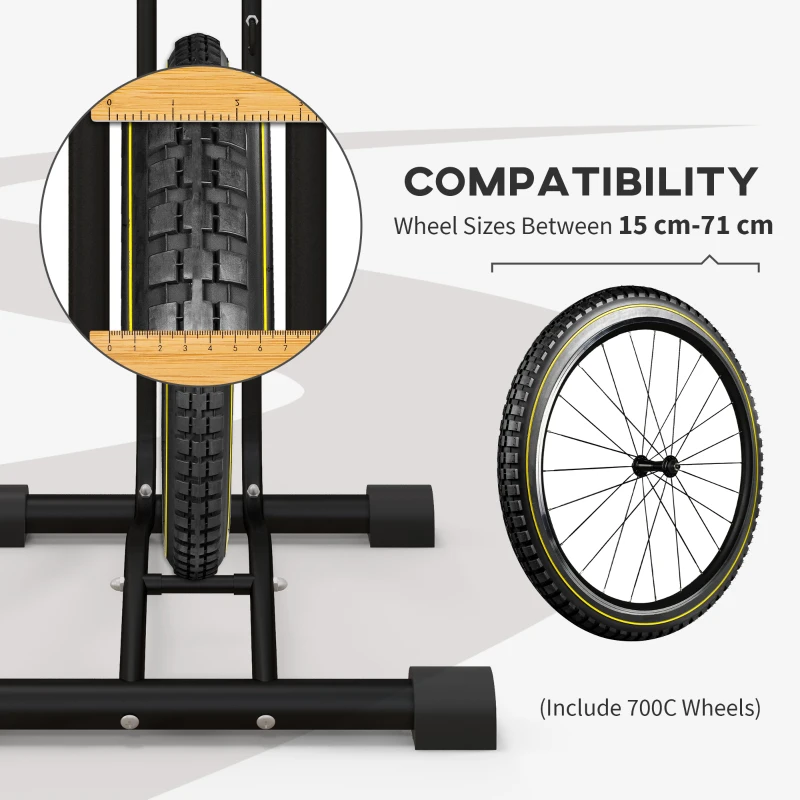 Soozier Vertical & Horizontal Bike Rack Bicycle Storage Stand with Adjustable Hooks, Fits 6"-28" and 700c Bikes