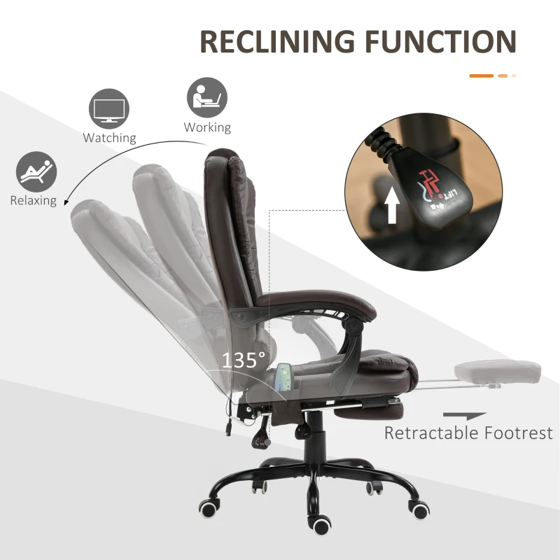 Vinsetto 7-Point Vibrating Massage Office Chair High Back Massaging Office Desk Chair with Lumbar Support, Footrest, Brown