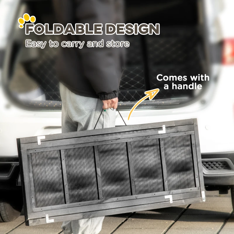 PawHut Folding Dog Ramp, 65 Inches Portable Pet Ramp with Carry Handle, Non-Slip Rubber Ramp for Cars Trucks and SUVs, Black