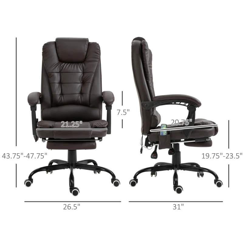Vinsetto 7-Point Vibrating Massage Office Chair High Back Massaging Office Desk Chair with Lumbar Support, Footrest, Brown