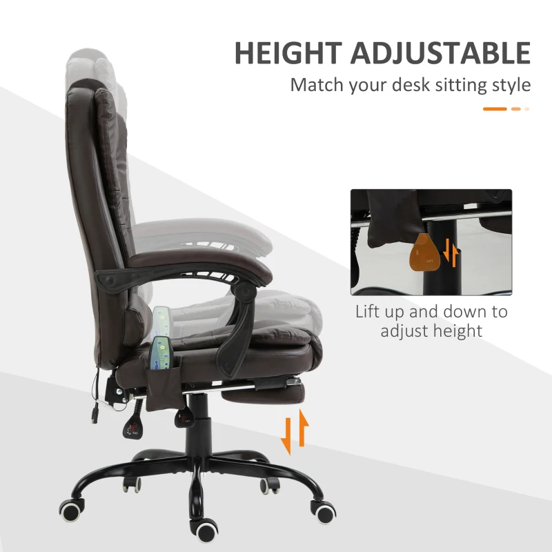 Vinsetto 7-Point Vibrating Massage Office Chair High Back Massaging Office Desk Chair with Lumbar Support, Footrest, Brown