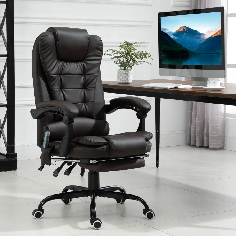 Vinsetto 7-Point Vibrating Massage Office Chair High Back Massaging Office Desk Chair with Lumbar Support, Footrest, Brown