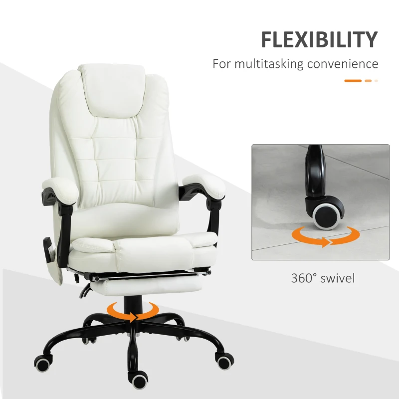 Vinsetto 7-Point Vibrating Massage Office Chair High Back Massaging Office Desk Chair with Lumbar Support, Footrest, White