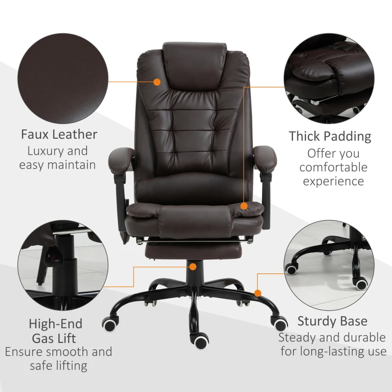 Vinsetto 7-Point Vibrating Massage Office Chair High Back Massaging Office Desk Chair with Lumbar Support, Footrest, Brown