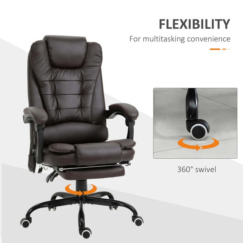 Vinsetto 7-Point Vibrating Massage Office Chair High Back Massaging Office Desk Chair with Lumbar Support, Footrest, Brown