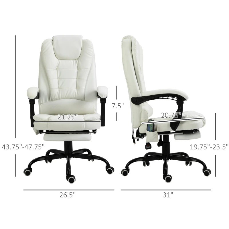 Vinsetto 7-Point Vibrating Massage Office Chair High Back Massaging Office Desk Chair with Lumbar Support, Footrest, White