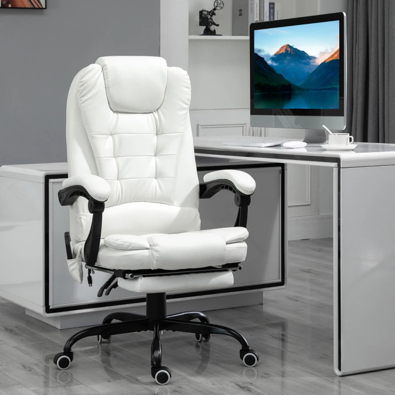 Vinsetto 7-Point Vibrating Massage Office Chair High Back Massaging Office Desk Chair with Lumbar Support, Footrest, White