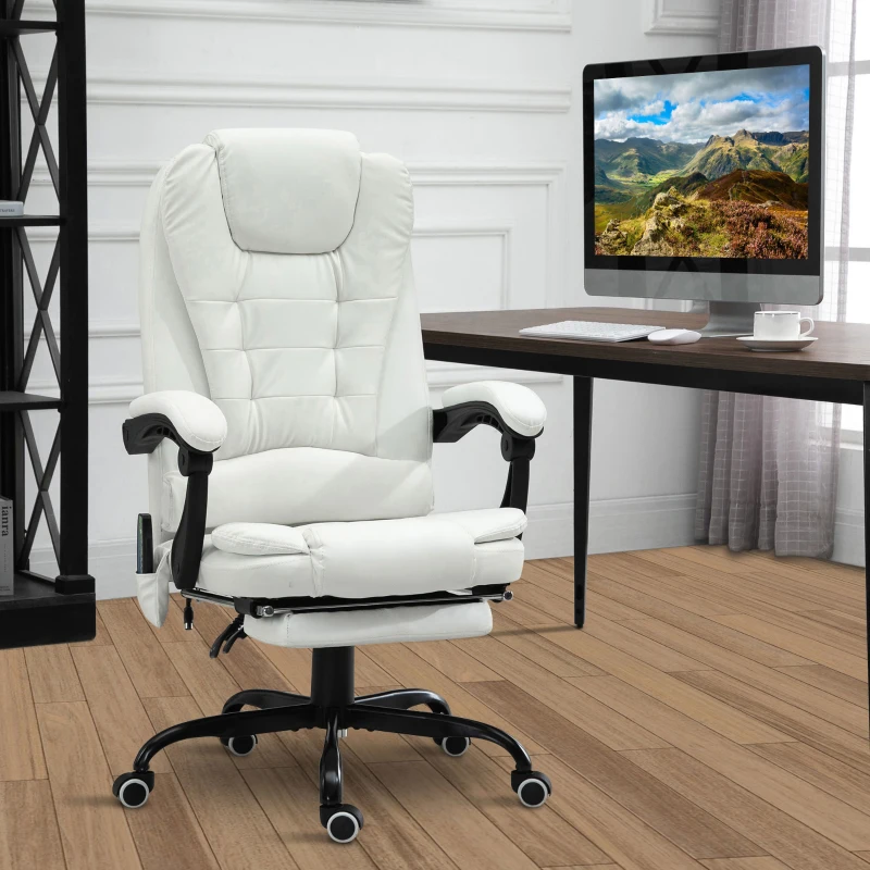 Vinsetto 7-Point Vibrating Massage Office Chair High Back Massaging Office Desk Chair with Lumbar Support, Footrest, White