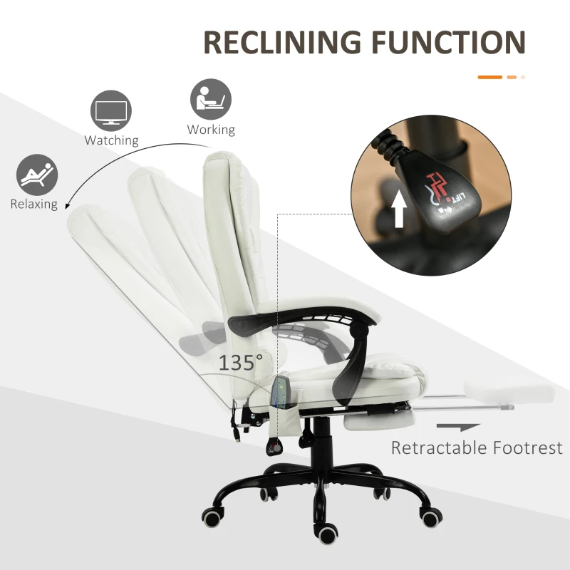 Vinsetto 7-Point Vibrating Massage Office Chair High Back Massaging Office Desk Chair with Lumbar Support, Footrest, White