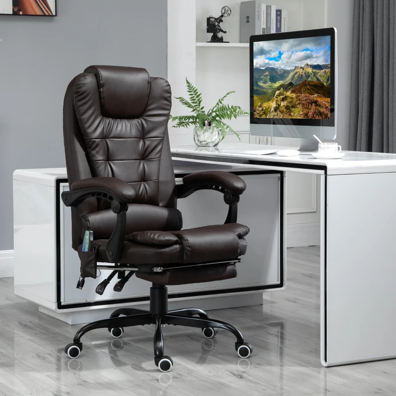 Vinsetto 7-Point Vibrating Massage Office Chair High Back Massaging Office Desk Chair with Lumbar Support, Footrest, Brown