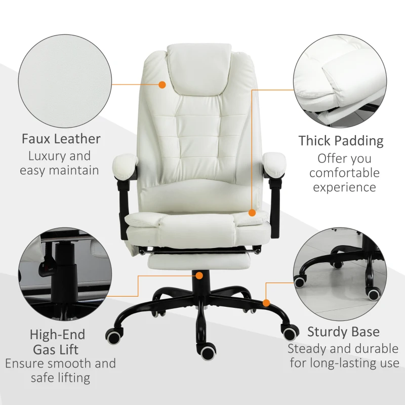 Vinsetto 7-Point Vibrating Massage Office Chair High Back Massaging Office Desk Chair with Lumbar Support, Footrest, White