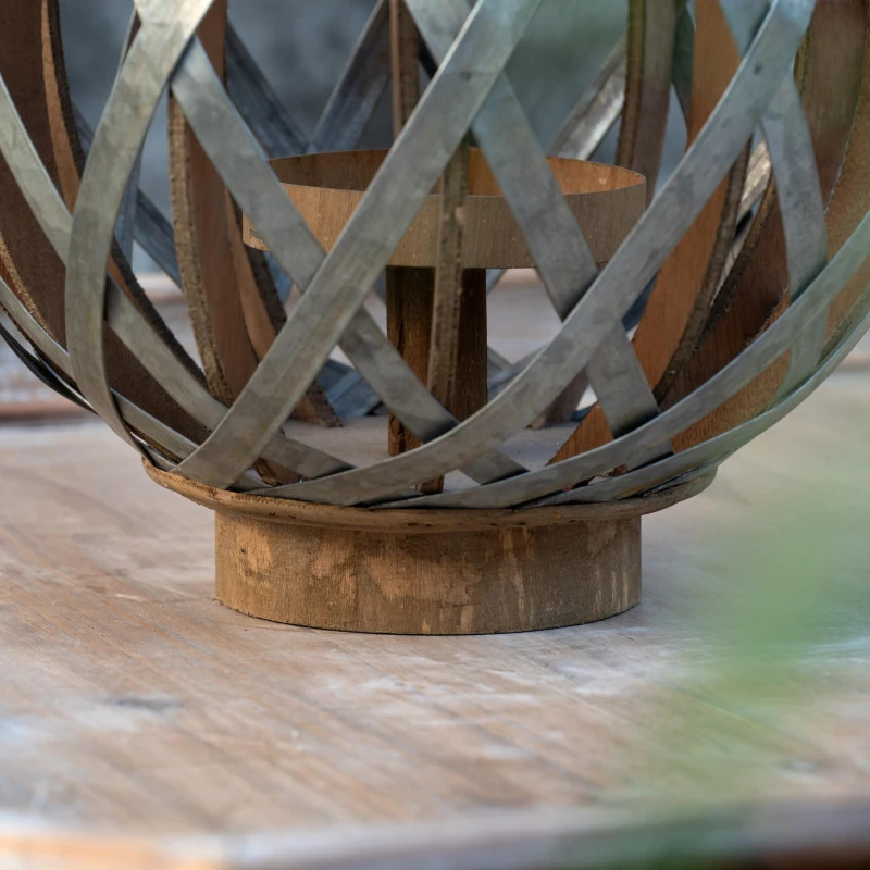 Iron-Caged Design Lantern with Handle, for Indoor/Outdoor Use, 11.5" Diameter, Silver
