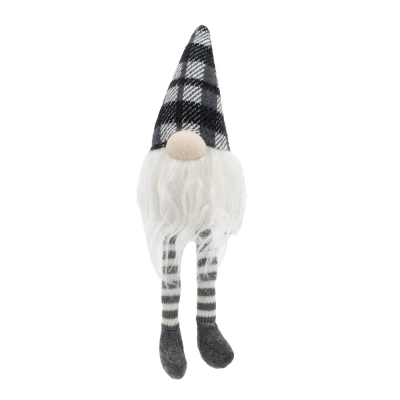 3 Piece Fabric Sitting Gnome Decorations Set, Christmas Table Home Ornaments, 3.5" L x 3.5" W x 14.5" H, White+Gray