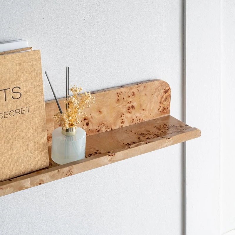 Eco-Friendly Design Burl Wood Floating Wall Shelf, MDF with Poplar Veneer, for Home Decor, 23.5" L x 5" W x 5" H, Brown