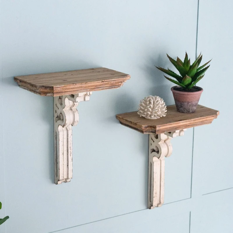 Vamont Wall Shelf with Weathered Finish, Solid Wood Construction, 19.5" L x 10.5" W x 22" H, Cream