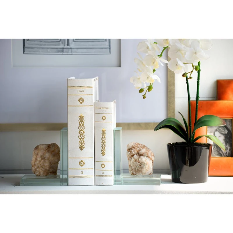 Set of 2 Decorative Book Boxes with Hidden Storage, Faux Leather Cover, Vintage Style for Home, Office, White+Gold