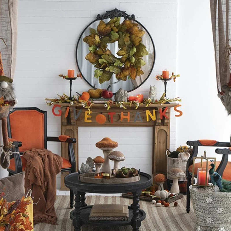 Set of 2 Colorful Give Thanks Banners Home Decorations, Fall Festival and Thanksgiving Decor, 68" L x 5" W x 0.1" H, Orange Multicolor