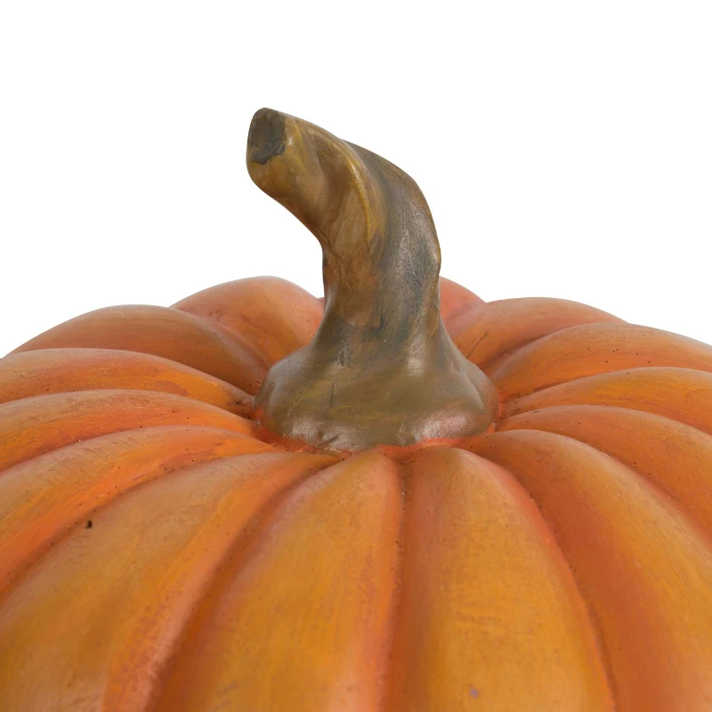 Set of 2 Resin Pumpkin Ornaments with Natural Stem, Perfect for Holiday Harvest, Thanksgiving Decor, 8" L x 8" W x 7.5" H, Orange