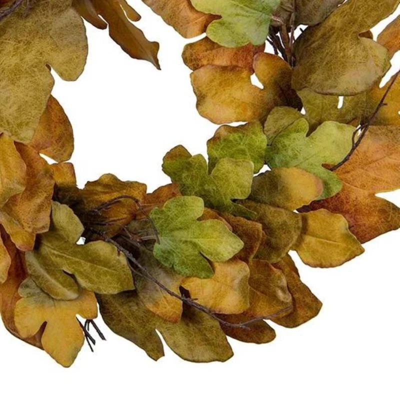 33" Maple Leaf Wreath for Harvest and Thanksgiving, Velvet Leaves Fall Decoration, Green+Mustard