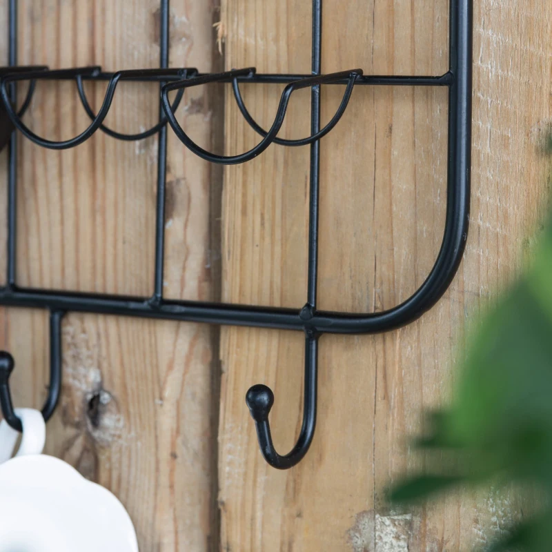 Floating Coffee Bar Shelf with Coffee Pod Holder, Hooks, and Storage Shelf, 23" L x 5.5" W x 29" H, Black