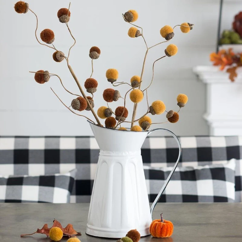28" Set of 6 Acorn Spray Botanicals Decor for Harvest and Thanksgiving, Rustic Accent Table Decorations, Yellow