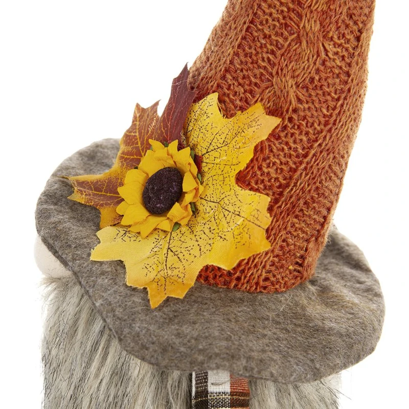 Set of 2 Fabric Sitting Gnomes with Maple Leaf Hat Table Decorations, Perfect Decor for Holiday Harvest and Thanksgiving, Orange Multicolor