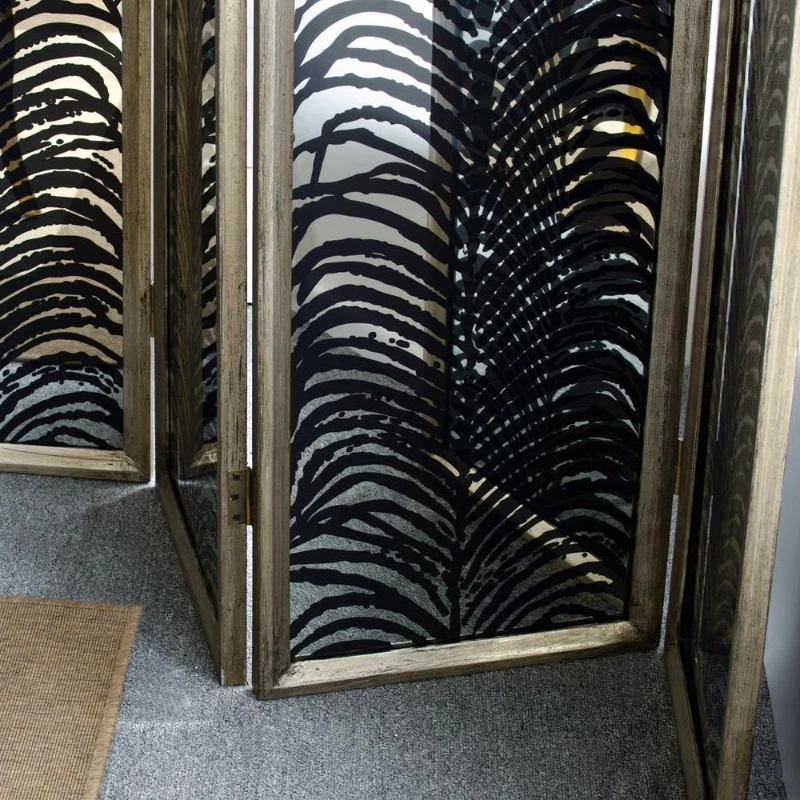 4-Panel Decorative Room Divider with Durable Metal Frame, Folding Privacy Screen, 18" L x 1.5" W x 73" H, Black