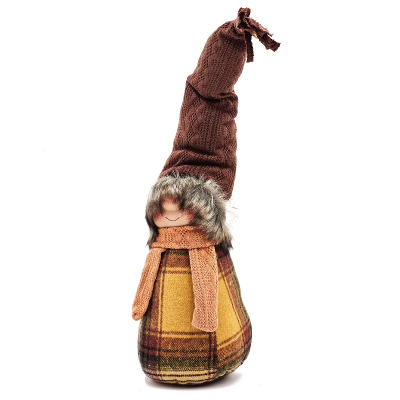 2 Piece Gnome Decorations with Cozy Plaid Design, Fall Thanksgiving Table Decor, 6" L x 6" W x 19" H, Brown+Yellow