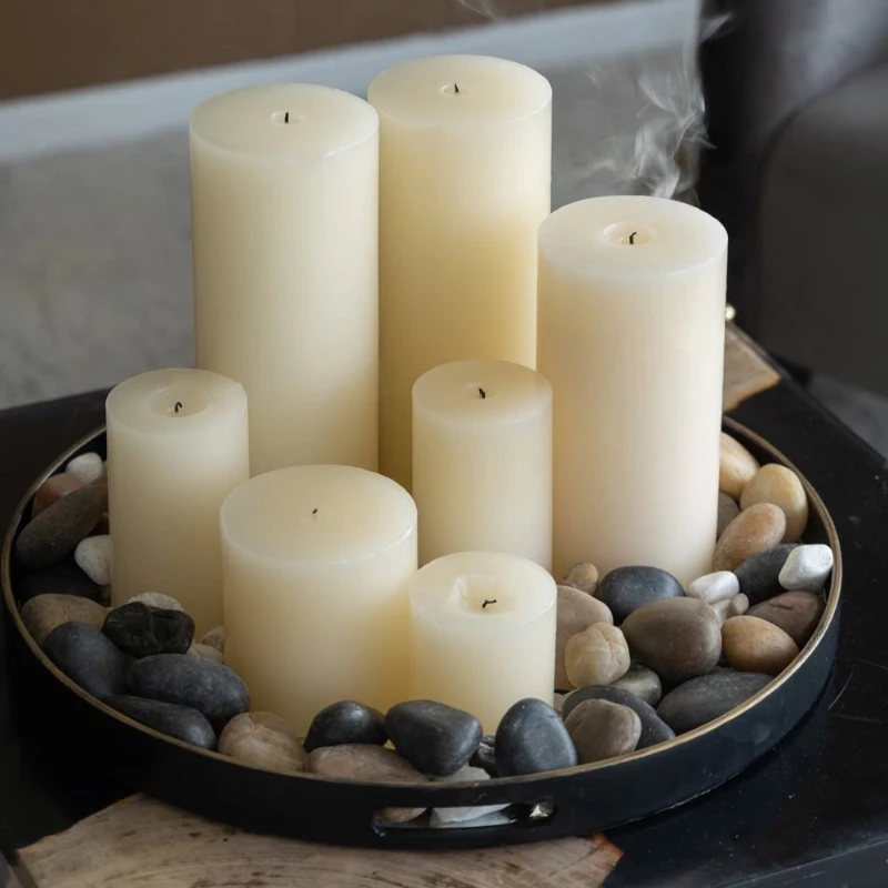 Set of 2 Eco-Friendly Unscented Soy Wax Pillar Candles, Biodegradable Decorative Candles, 4" L x 4" W x 6" H, Ivory