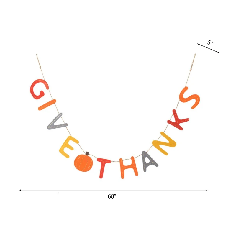 Set of 2 Colorful Give Thanks Banners Home Decorations, Fall Festival and Thanksgiving Decor, 68" L x 5" W x 0.1" H, Orange Multicolor