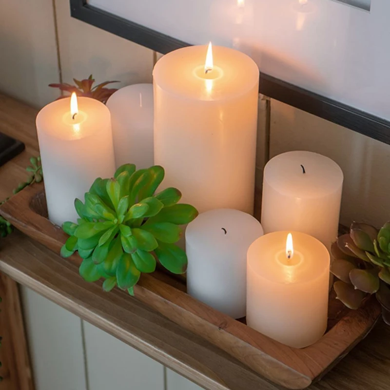 Set of 2 Eco-Friendly Unscented Soy Wax Pillar Candles, Biodegradable Decorations, 4" L x 4" W x 6" H, White