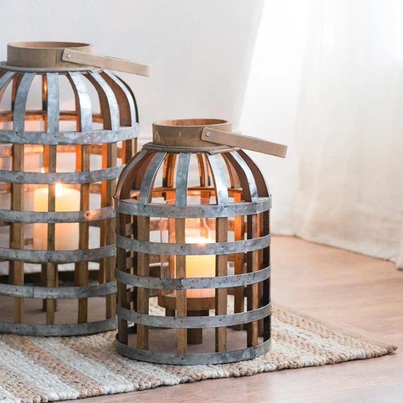 Versatile Decorative Wooden Lantern with Handle, Home Garden Wedding Accent, 11.5" L x 11.5" W x 22.5" H, Silver