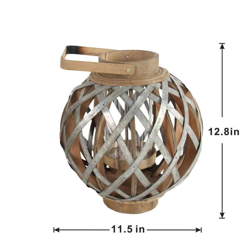 Iron-Caged Design Lantern with Handle, for Indoor/Outdoor Use, 11.5" Diameter, Silver