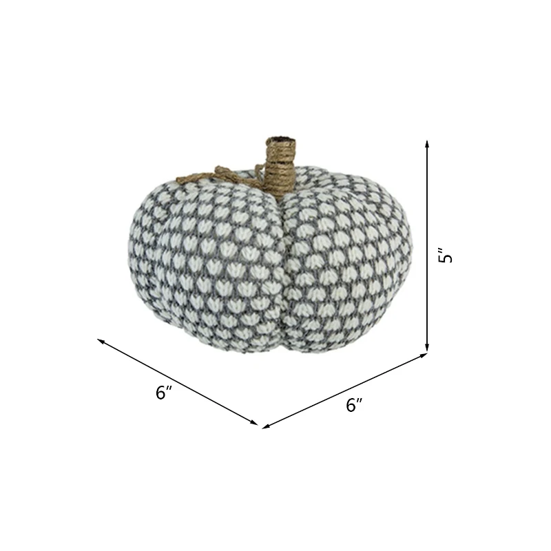Set of 4 Farmhouse-Inspired Knitted Pumpkin Ornaments, Fall and Thanksgiving Decor, 6" L x 6" W x 5" H, Gray
