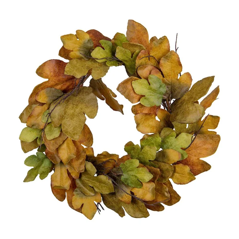 33" Maple Leaf Wreath for Harvest and Thanksgiving, Velvet Leaves Fall Decoration, Green+Mustard